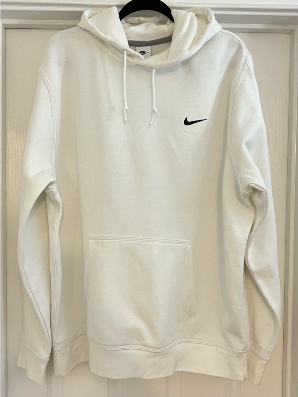 Nike Men’s Club Fleece White Pullover Hoodie with Black Swoosh